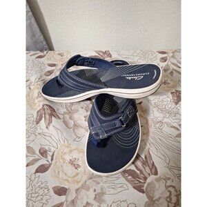 Womens Clarks Cloudsteppers Breeze Reyna Flip Flops Sz 9 PERFECT BLUE WHITE